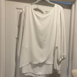 White House Black Market White Layered Asymmetric Blouse